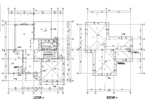 某小区3层独栋别墅建筑设计CAD施工图纸-图二