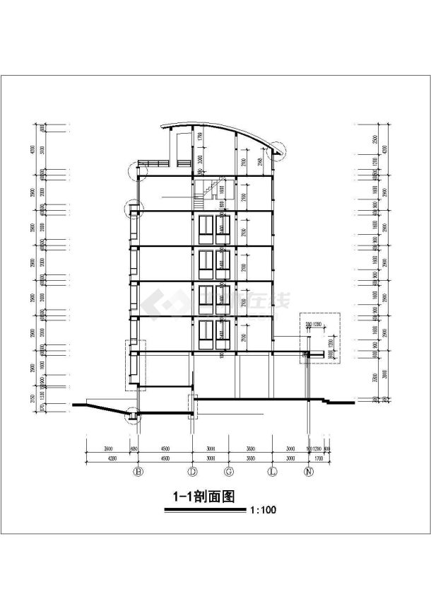 3900平米6层框混商住楼平立剖面设计CAD图纸（含半地下室和阁楼/底层商用）-图一