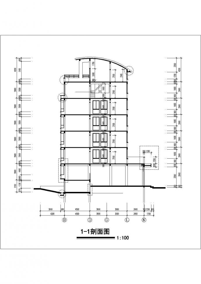 3900平米6层框混商住楼平立剖面设计CAD图纸（含半地下室和阁楼/底层商用）_图1