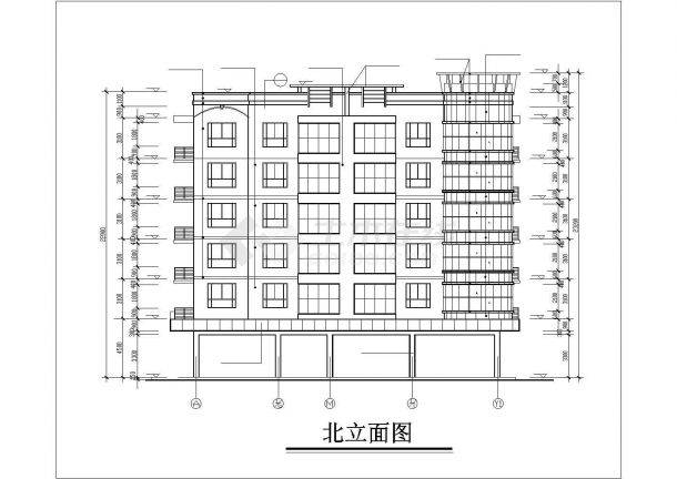 某小区五栋6层框混连排式商住楼平立剖面设计CAD图纸（1层商用）-图二