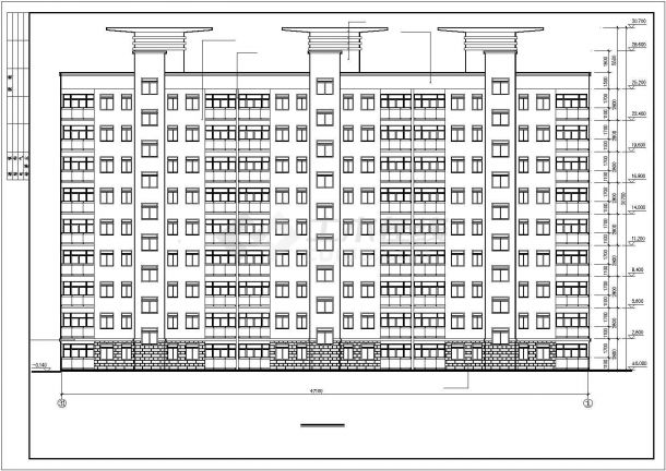 6500平米左右9层剪力墙结构沿街商住楼建筑设计CAD图纸（底层商用）-图一