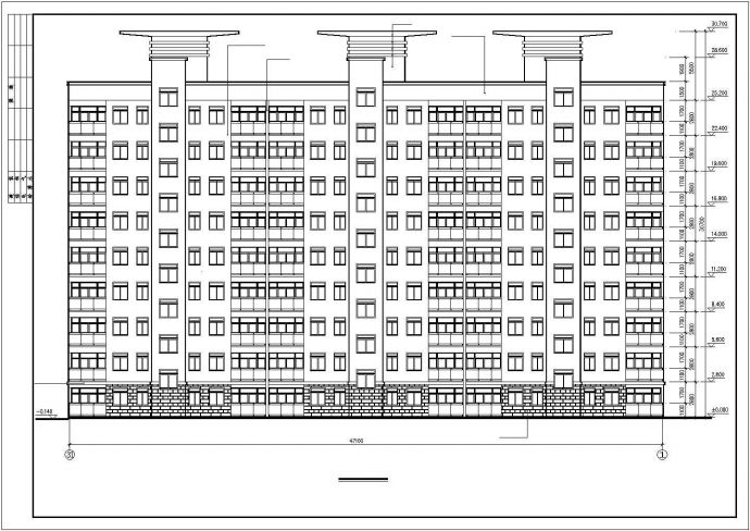 6500平米左右9层剪力墙结构沿街商住楼建筑设计CAD图纸（底层商用）_图1