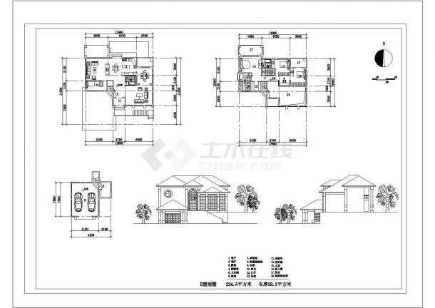 杭州224.6平方二层欧式E型别墅施工图含效果图-图一