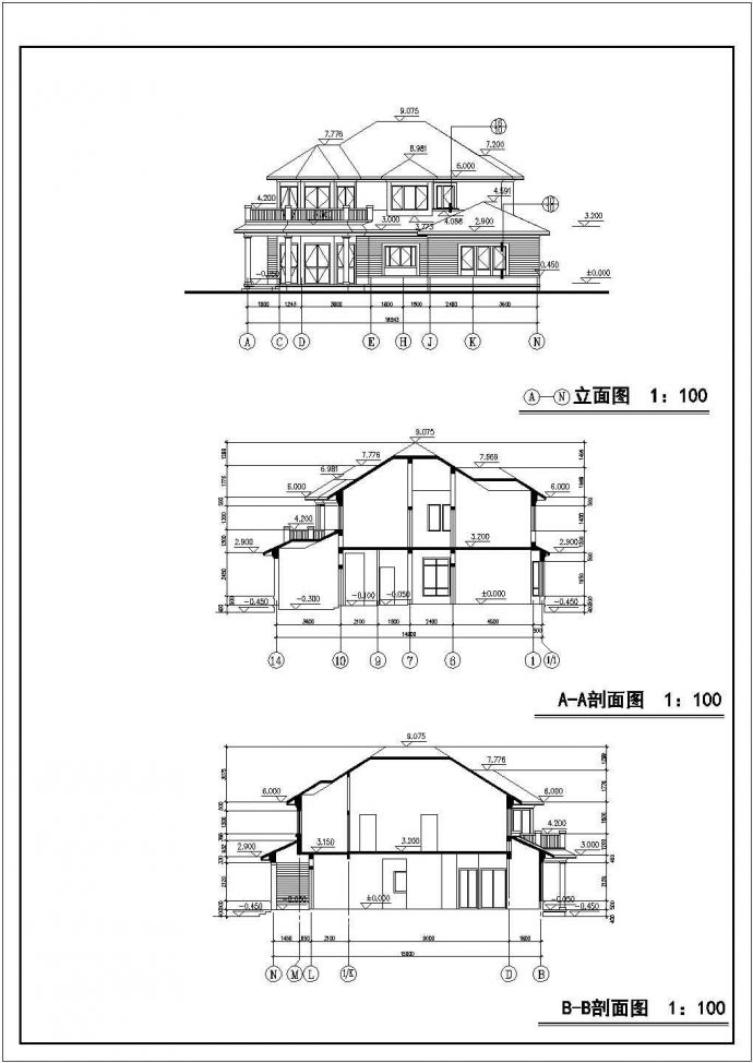 多层别墅建筑cad施工设计图_图1