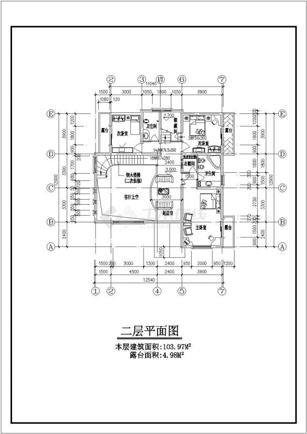 总面积二百多平米的三层别墅平立剖建筑施工图-图二