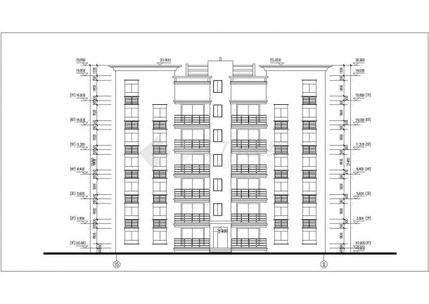 1300平米左右7层砖混结构住宅楼平立剖面设计CAD图纸（1层2户）-图一