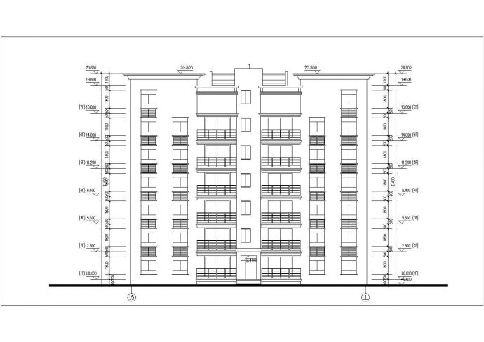 1300平米左右7层砖混结构住宅楼平立剖面设计CAD图纸（1层2户）_图1