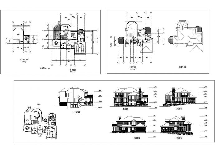 两层美式风格别墅建筑设计施工图（含效果图）_图1