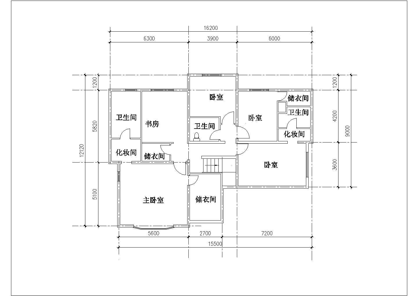 某独栋二层别墅的CAD施工平面图