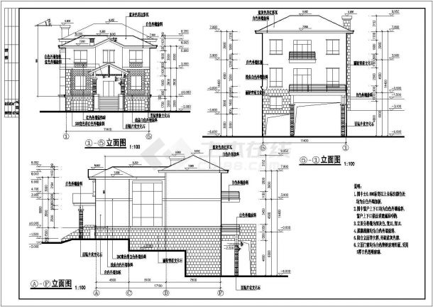 含架空层三层别墅平立剖面建筑施工图-图二