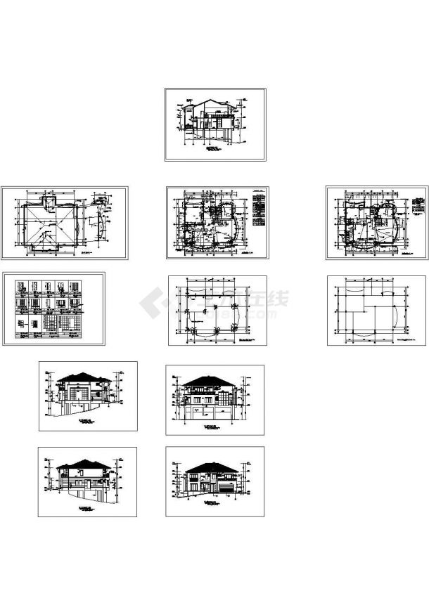 五套二层别墅全套建筑设计cad施工图纸-图一