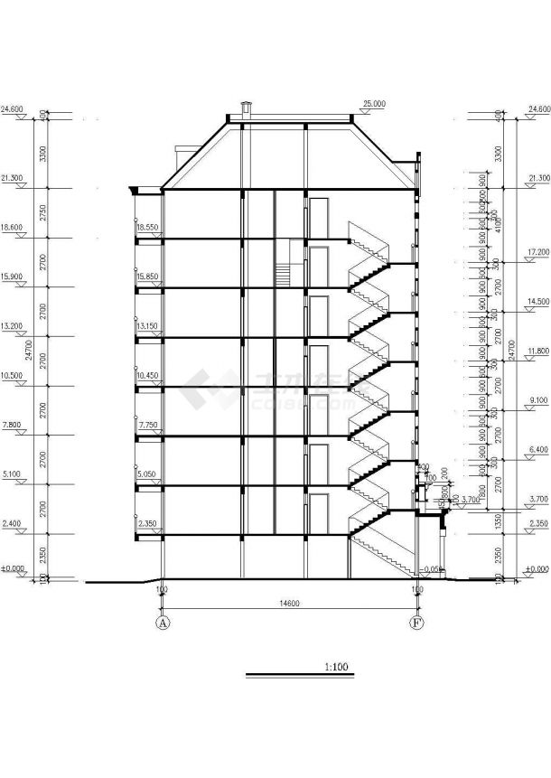 4200平米6+1层混合结构住宅楼平立剖面设计CAD图纸（含阁楼和架空层）-图二