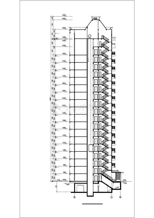 邯郸市某居住区1.4万平米18层框混结构住宅楼平立剖面设计CAD图纸-图二