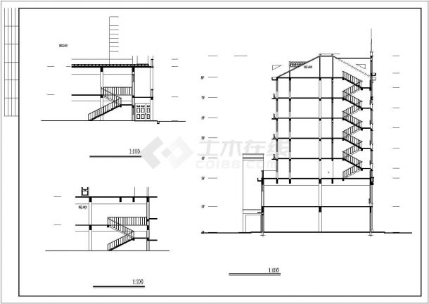 4900平米左右7层混合结构商住楼建筑设计CAD图纸（1-2层商用/含阁楼）-图二