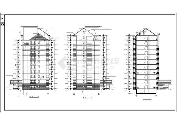 1.2万平米11层框混结构住宅楼建筑设计CAD图纸（含阁楼和车库层）-图二