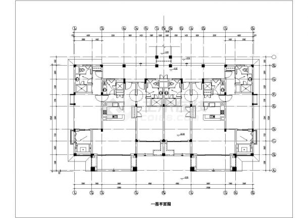 520平米左右2层混合结构住宅楼平立面设计CAD图纸（1层2户）-图一