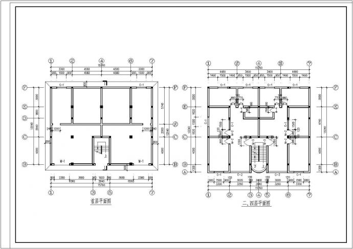 1400平米左右6层砖混结构民居楼平立剖面设计CAD图纸（1层2户）_图1