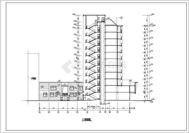 1.2万平米11层框架结构沿街商住楼建筑设计CAD图纸（1-2层半商用）-图二