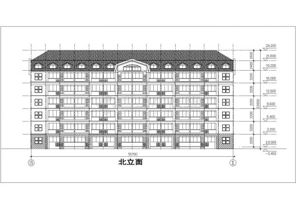 烟台某职业学院3900平米6层框架宿舍楼平立剖面设计CAD图纸（含阁楼）-图一