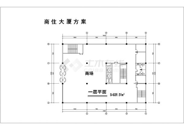 2.8万平米33层剪力墙结构商住楼平面设计CAD图纸（1-3层商用/1层4户）-图一