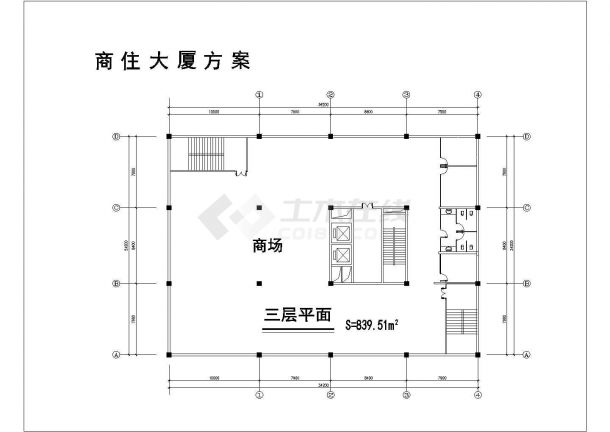 2.8万平米33层剪力墙结构商住楼平面设计CAD图纸（1-3层商用/1层4户）-图二