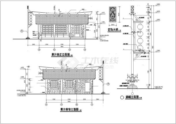 常州市某度假村内部单层竹楼建筑设计CAD图纸-图二