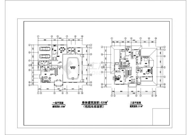 某3512平独栋豪华二层别墅CAD施工图-图一