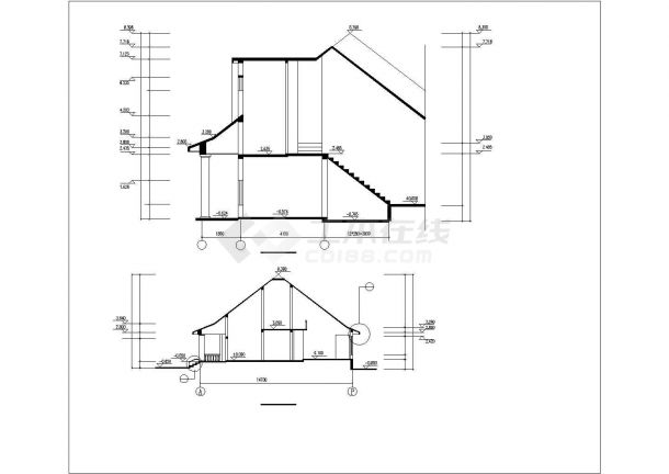 湖州市某村镇320平米2层别墅楼建筑设计CAD图纸-图二