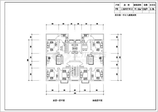 济南市某新建小区54-143平米热门户型设计CAD图纸（共8张）-图二