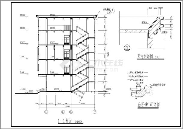 青岛某商业街840平米5层砖混结构商住楼建筑设计CAD图纸（底层商用）-图一
