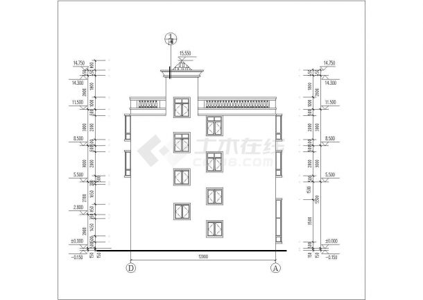 350平米3层砖混结构单体别墅全套建筑设计CAD图纸（含夹层）-图一