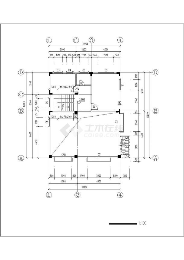 350平米3层砖混结构单体别墅全套建筑设计CAD图纸（含夹层）-图二