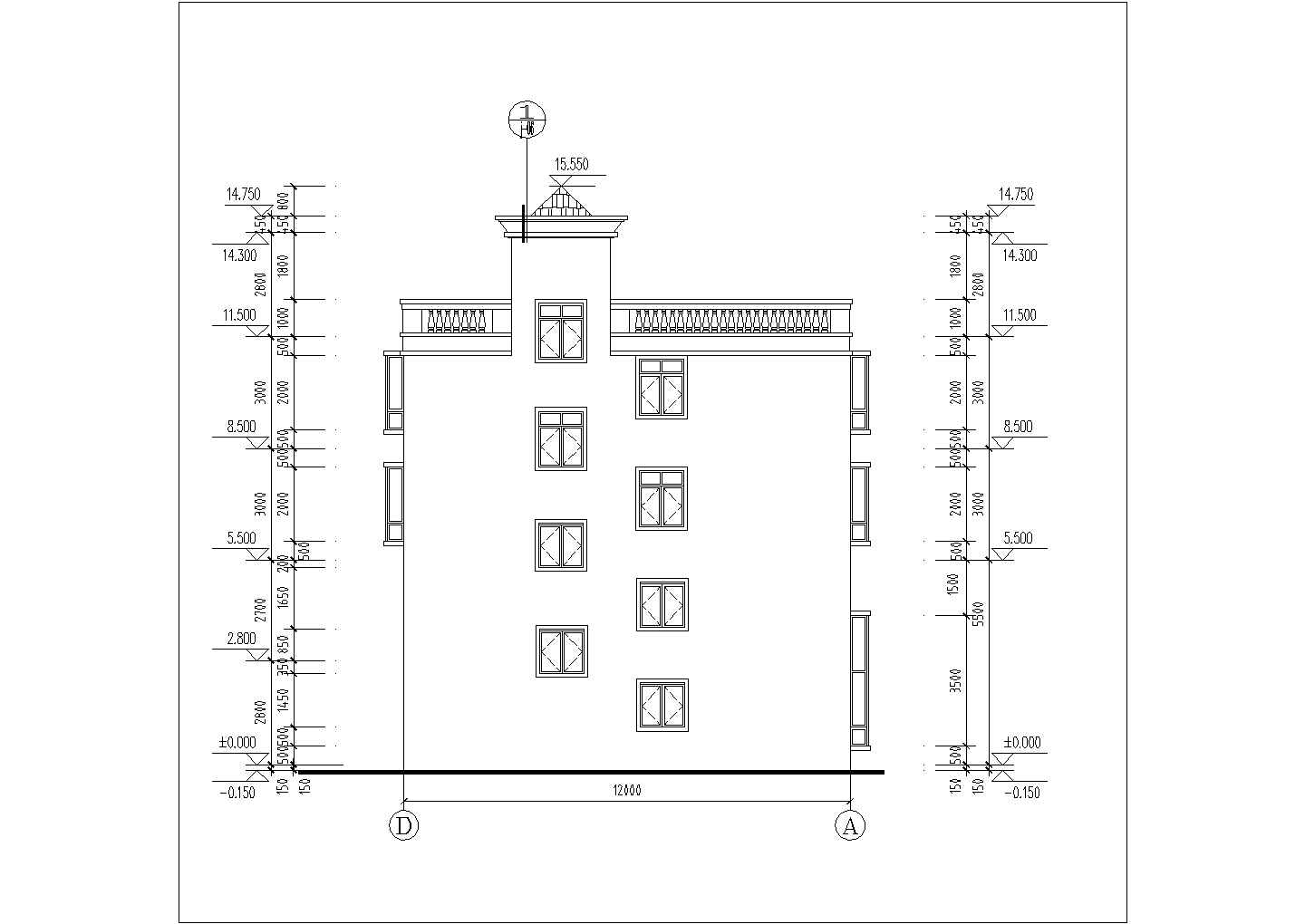 350平米3层砖混结构单体别墅全套建筑设计CAD图纸（含夹层）