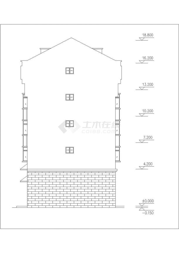 1850平米左右5层砖混结构住宅楼建筑设计CAD图纸（含阁楼层）-图一