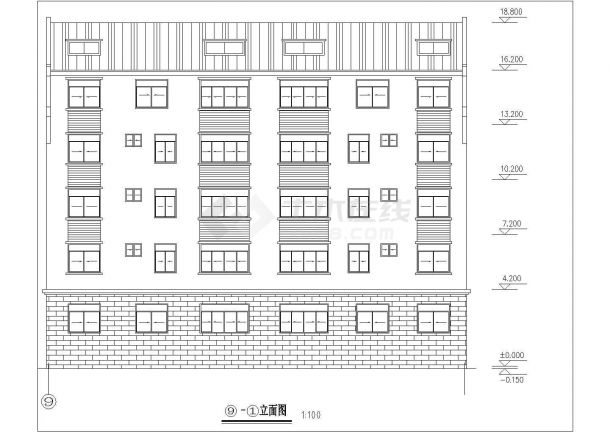 1850平米左右5层砖混结构住宅楼建筑设计CAD图纸（含阁楼层）-图二