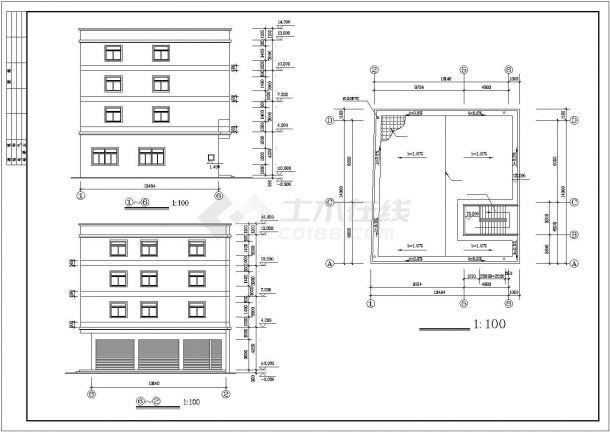 西安某城中村550平米4层砖混结构民居楼建筑设计CAD图纸（底层商用）-图一