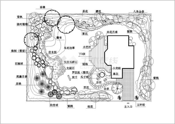 某私家别墅小庭院园林景观规划设计cad总平面施工图 (甲级院设计)-图一