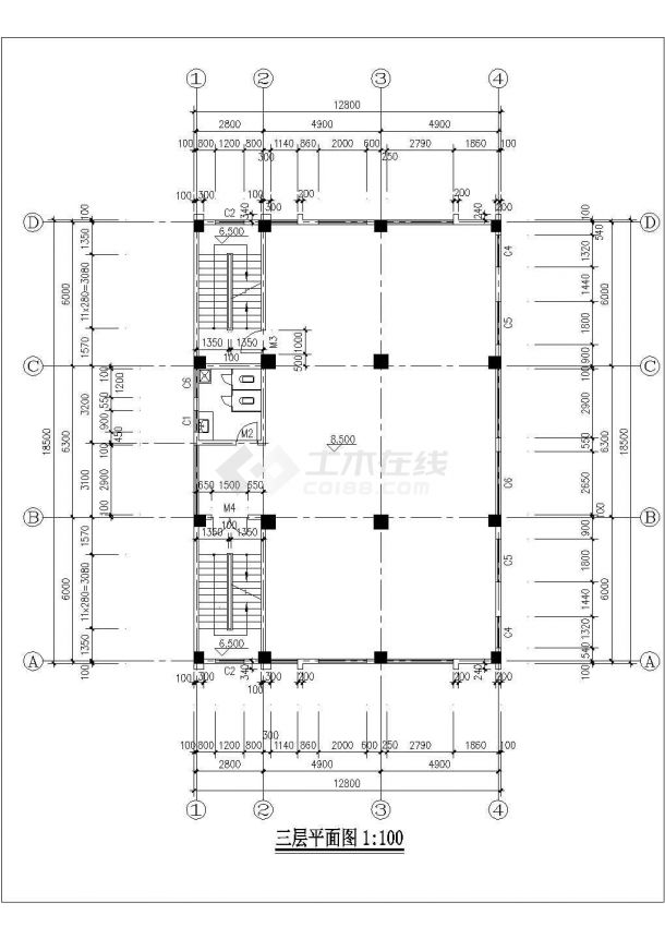 武汉市某沿街650平米4层框混结构商住楼建筑设计CAD图纸（底层商用）-图一