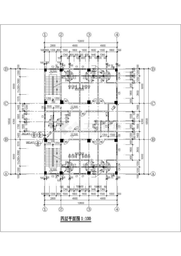 武汉市某沿街650平米4层框混结构商住楼建筑设计CAD图纸（底层商用）-图二