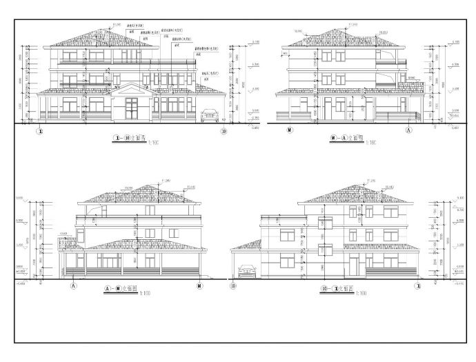 638平方米三层独栋私人别墅建筑全套施工cad图，含效果图_图1