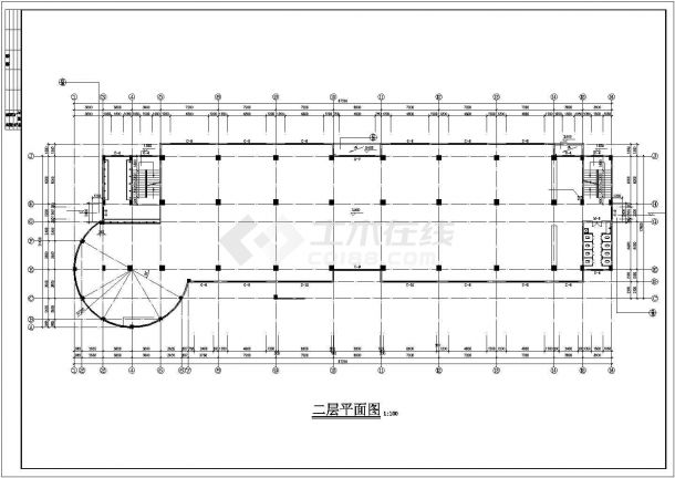 深圳某工厂4100平米6层框混结构宿舍楼建筑设计CAD图纸（1-2层食堂）-图二