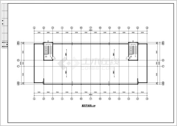 武汉某技术学校1900平米3层砖混宿舍楼平立剖面设计CAD图纸-图一