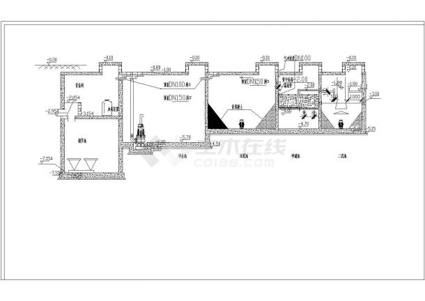 某地区小区污水处理站全套土建工程设计详细方案CAD图纸-图二