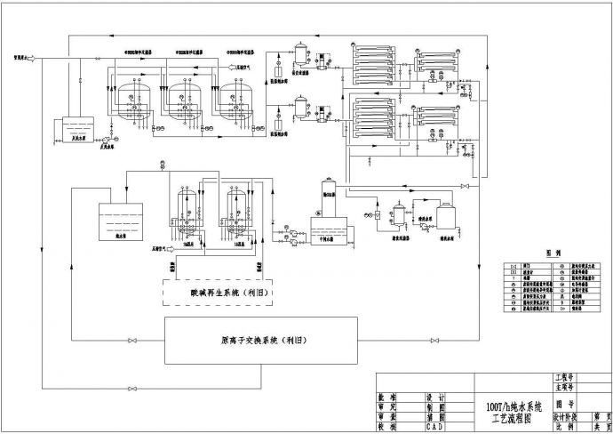 某地区100Th纯水系统工艺流程设计详细方案CAD图纸_图1