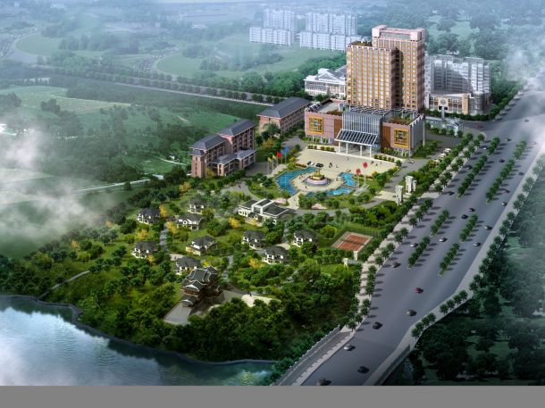 青州国际酒店(五星)设计CAD总平面施工图（含效果图）-图二