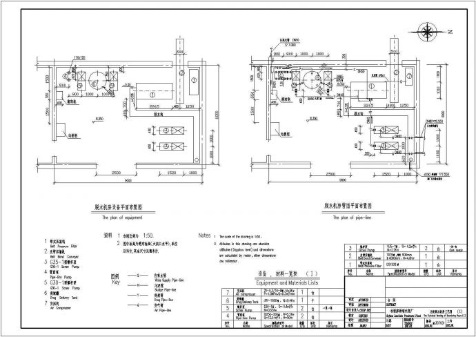 某地区垃圾渗沥液处理厂脱水机房设计详细方案CAD图纸_图1
