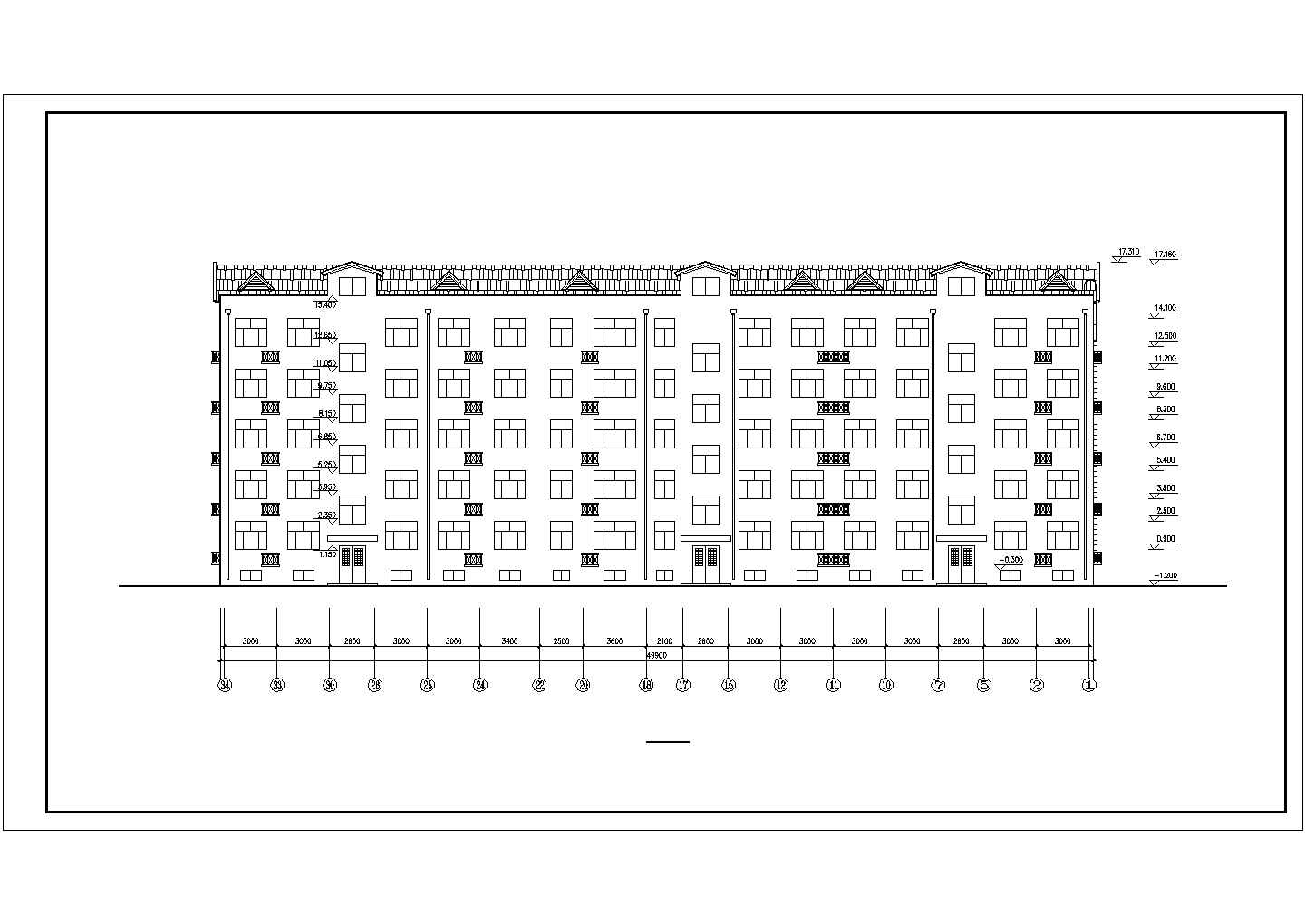 3050平米五层砖混结构住宅楼建筑设计CAD图纸（含阁楼和半地下室）