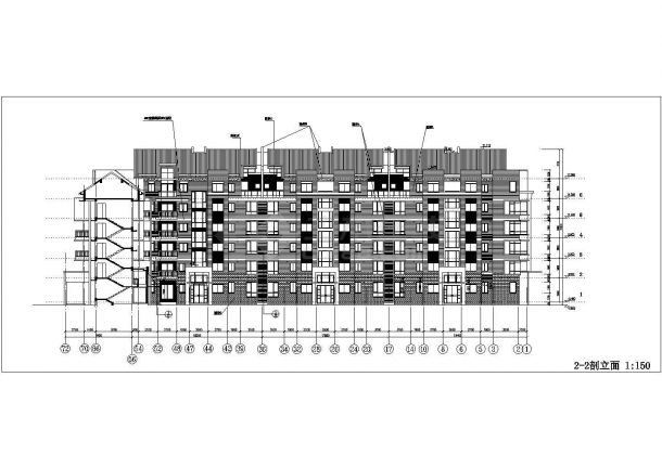 4500平米6层U型框架结构商住楼平立面设计CAD图纸（含阁楼/底层商用）-图二