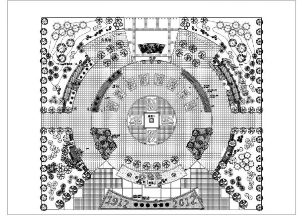某圆形雕塑广场景观绿化规划设计cad总平面施工图（甲级院设计）-图一