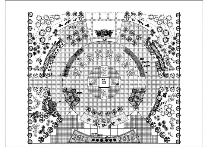 某圆形雕塑广场景观绿化规划设计cad总平面施工图（甲级院设计）_图1